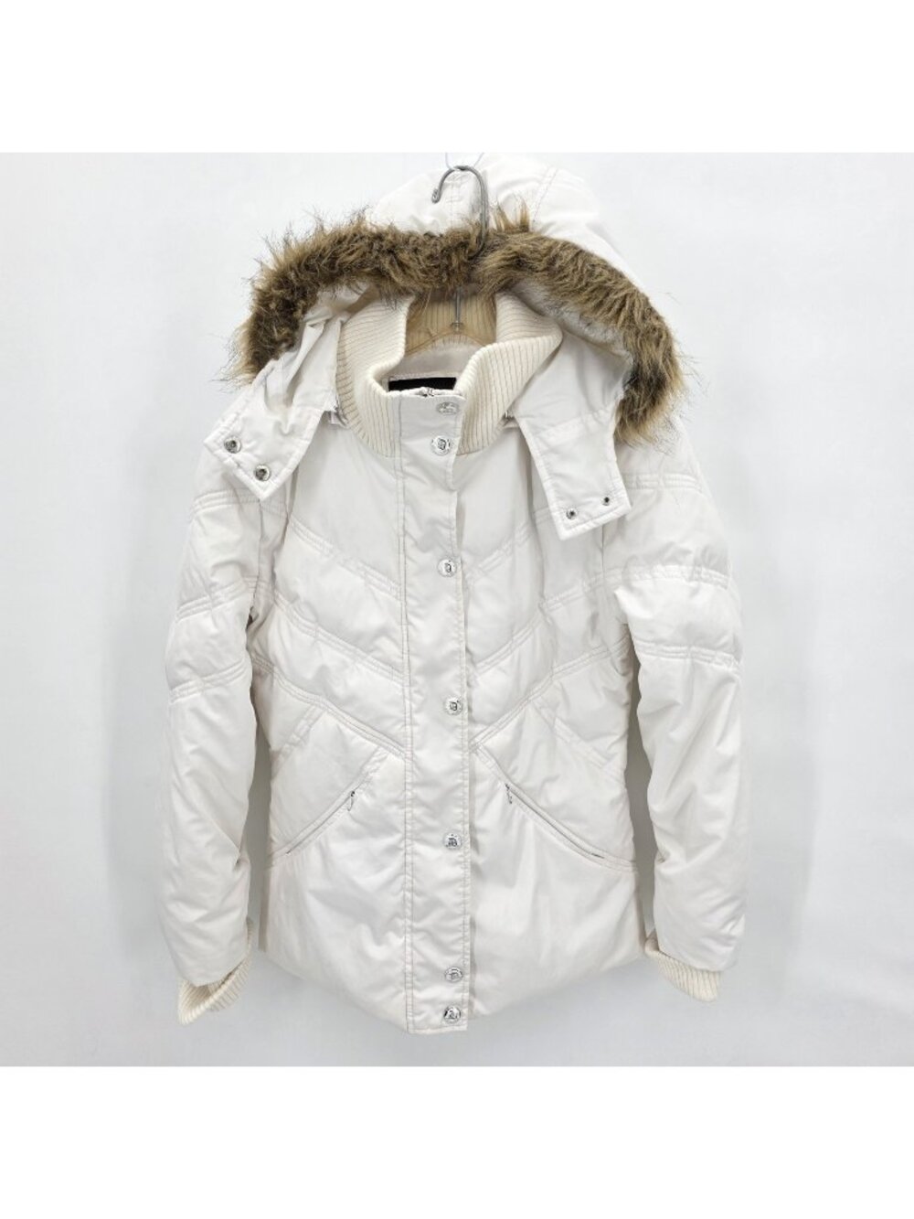 Dollhouse Puffer Jacket Womens M White Down Faux Fur Hood Zip Quilted Winter